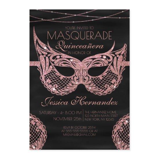 BlackRose Gold Glitter Lace Masquerade Quinceañera
