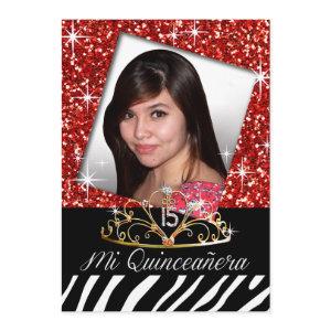 Bling Tiara Zebra Quinceañera 15th Birthday | red