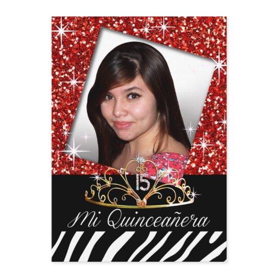 Bling Tiara Zebra Quinceañera 15th Birthday | red