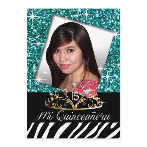 Bling Tiara Zebra Quinceañera 15th Birthday | teal
