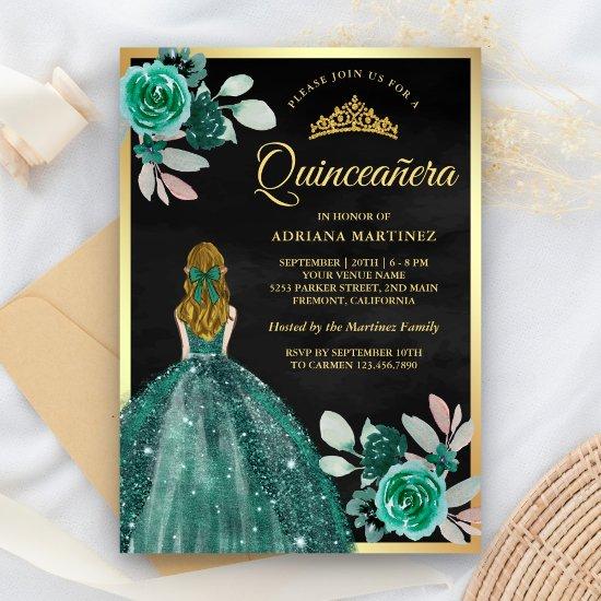 Blonde Emerald Dress Black Gold Quinceanera