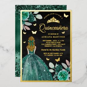 Blonde Emerald Dress Butterfly Quinceanera Gold Foil
