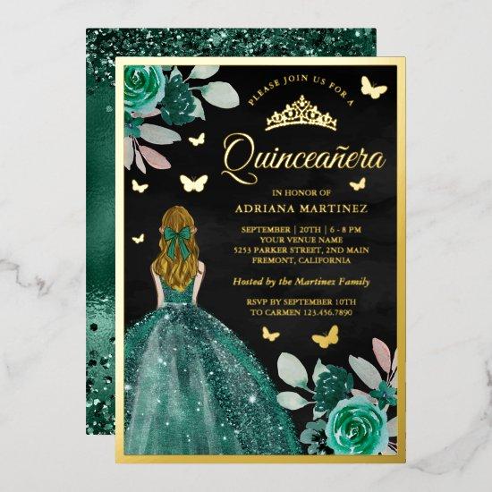 Blonde Emerald Dress Butterfly Quinceanera Gold Foil