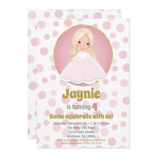 Blonde Pink Princess Girls Birthday