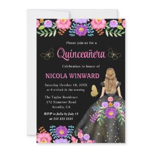 Blonde Princess Mexican Floral Dress Quinceanera