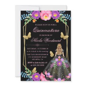 Blonde Woman Mexican Floral Dress Quinceañera