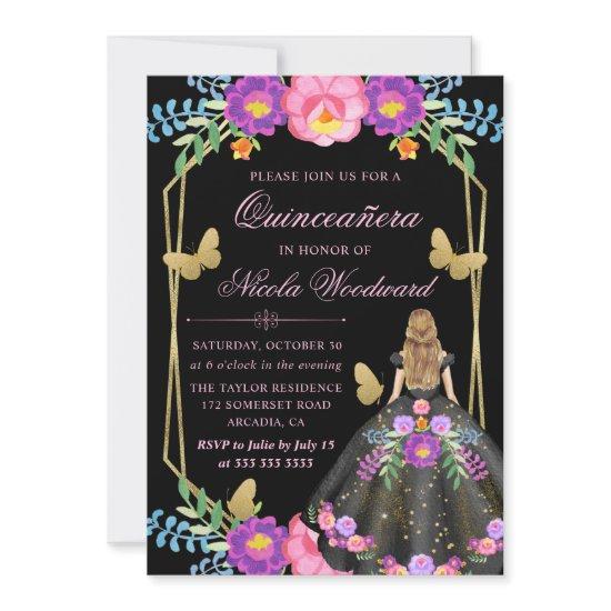 Blonde Woman Mexican Floral Dress Quinceañera