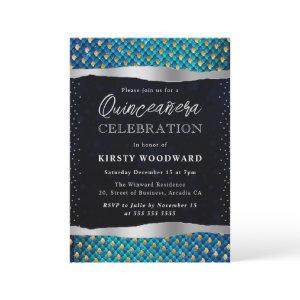 Blue and Gold Mermaid Scales Quinceanera