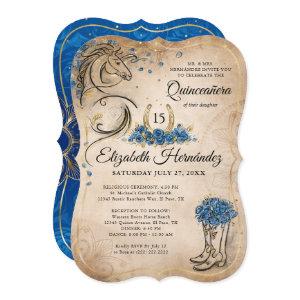 Blue and Gold Quinceanera Rustic Horse Birthday