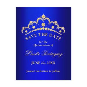 Blue And Gold Quinceanera Save The Date Postcard