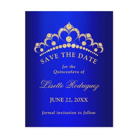 Blue And Gold Quinceanera Save The Date Postcard