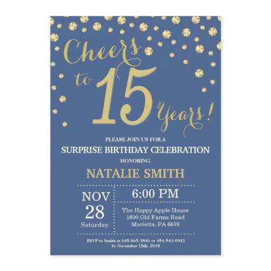 Blue and Gold Surprise 15th Birthday Diamond