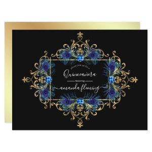 Blue and Gold Vintage Peacock Floral Quinceañera