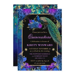 Blue and Purple Floral Peacock Quinceanera