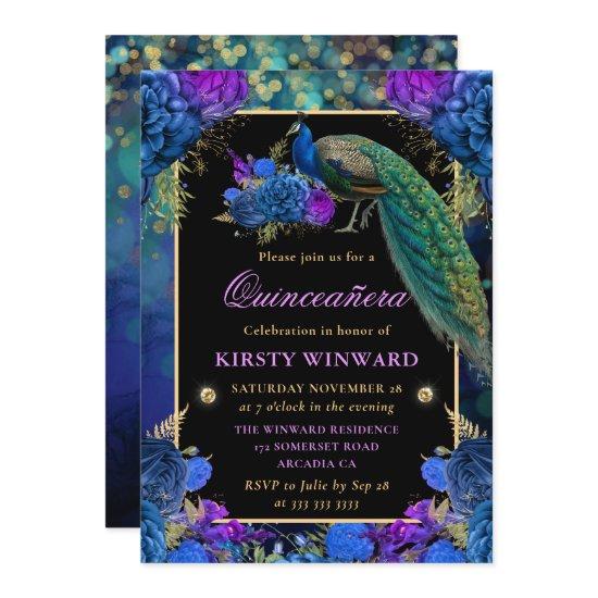 Blue and Purple Floral Peacock Quinceanera