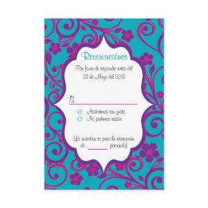 Blue and Purple Quinceañera Spanish RSVP Card