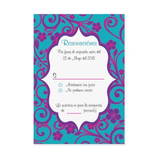 Blue and Purple Quinceañera Spanish RSVP Card