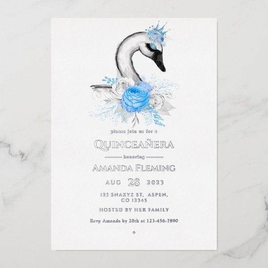 Blue and Silver Swan Quinceañera Foil