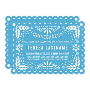 Blue and white papel picado Quinceañera