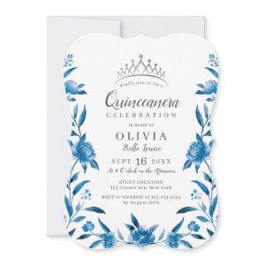 Blue and white watercolor floral Quinceanera