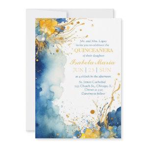 Blue and Yellow Watercolor Quinceanera Invite