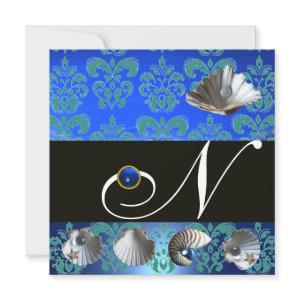 BLUE AQUAMARINE DAMASK BEACH WEDDING MONOGRAM