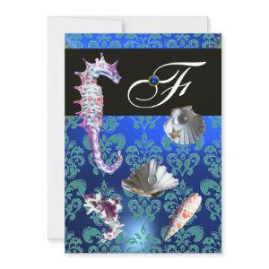 BLUE AQUAMARINE DAMASK BEACH WEDDING MONOGRAM