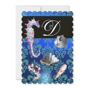 BLUE AQUAMARINE DAMASK BEACH WEDDING MONOGRAM