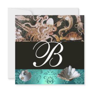 BLUE AQUAMARINE DAMASK BEACH WEDDING MONOGRAM