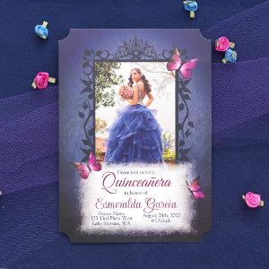 Blue, Berry Pink Butterflies Quinceanera