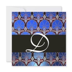 BLUE BLACK  DAMASK CARNATIONS MONOGRAM