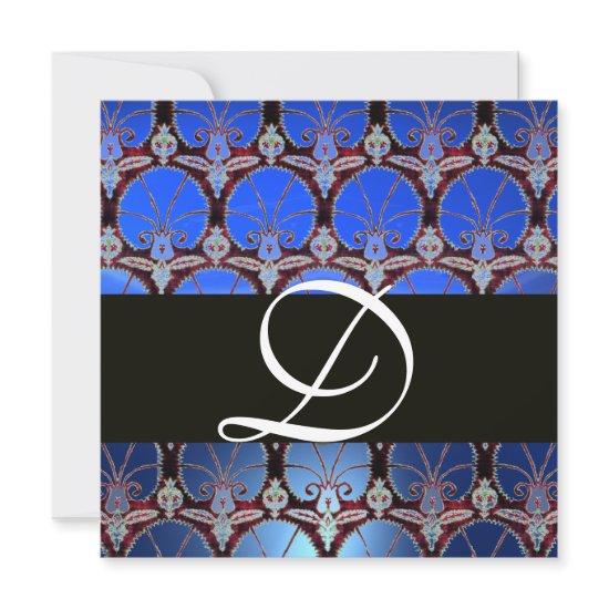 BLUE BLACK  DAMASK CARNATIONS MONOGRAM