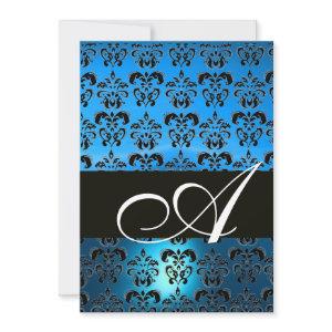 BLUE  BLACK  DAMASK MONOGRAM ,bright white