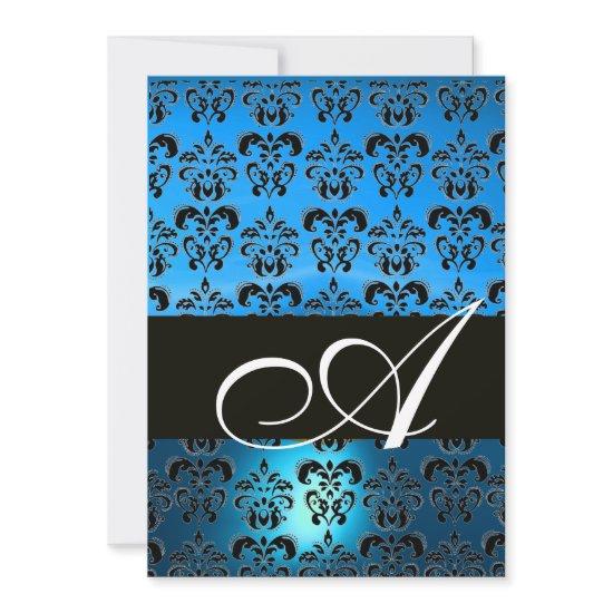 BLUE  BLACK  DAMASK MONOGRAM ,bright white