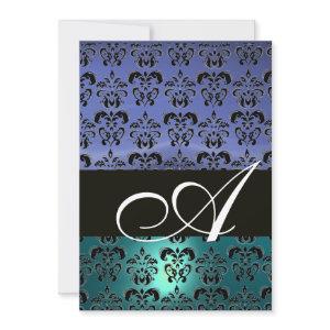 BLUE BLACK  DAMASK MONOGRAM ,bright white