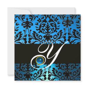 BLUE BLACK DAMASK MONOGRAM Sapphire