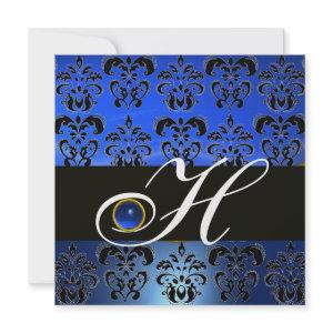 BLUE BLACK DAMASK MONOGRAM SAPPHIRE WHITE ICE