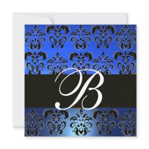 BLUE BLACK  DAMASK MONOGRAM , white