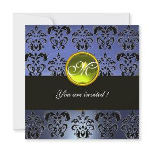 BLUE BLACK  DAMASK MONOGRAM, yellow topaz