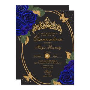 Blue Black Gold Glitter Butterfly Quinceañera