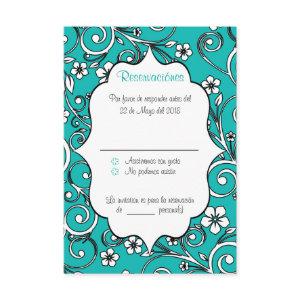 Blue & Black Spanish Quinceañera RSVP Card