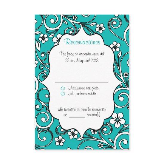 Blue & Black Spanish Quinceañera RSVP Card