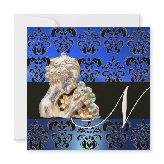 BLUE ,BLACK, WHITE DAMASK JEWEL MONOGRAM