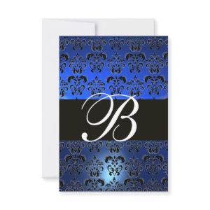 BLUE BLACK WHITE  DAMASK MONOGRAM RSVP