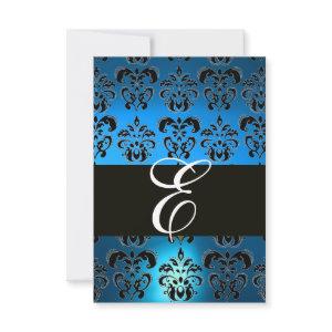 BLUE BLACK WHITE SAPPHIRE DAMASK MONOGRAM RSVP