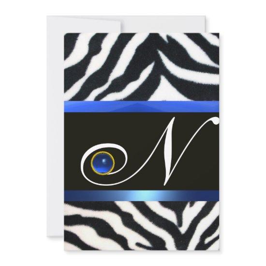 BLUE BLACK WHITE ZEBRA FUR MONOGRAM,Sapphire