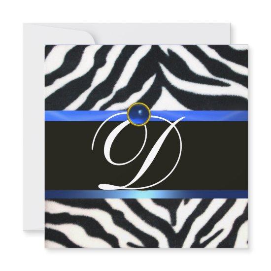 BLUE BLACK WHITE ZEBRA FUR MONOGRAM,Sapphire
