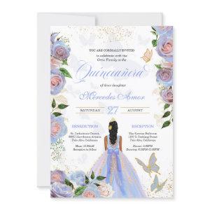 Blue & Blush Pink Roses Butterfly Quinceanera