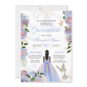 Blue & Blush Pink Roses Butterfly Quinceanera
