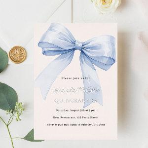 Blue bow cream elegant Quinceanera luxury silver Foil